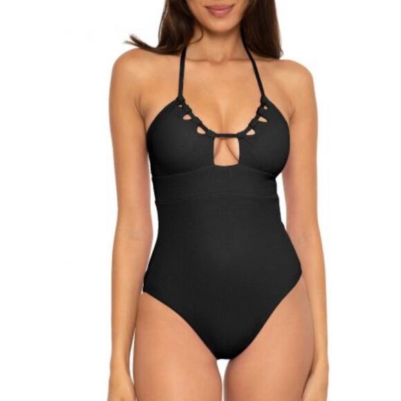 BECCA Pucker Up Cutout Ribbed One Piece Swimsuit Swimwear - Picture 1 of 7